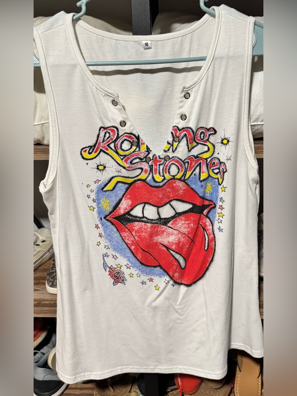 Target White Tank Top with Red Graphic Tongue - Rolling Stones Style